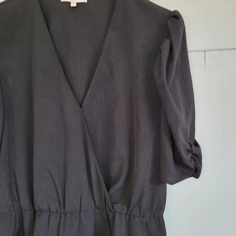 Leyden Surplice Neck Puff Sleeve Top Black Size M - Picture 4 of 6